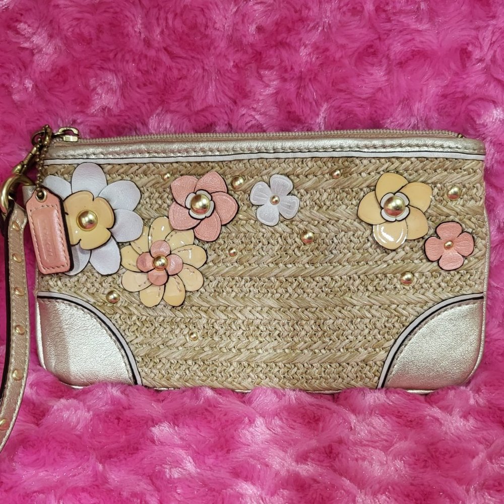 Coach Straw Floral Wristlet
